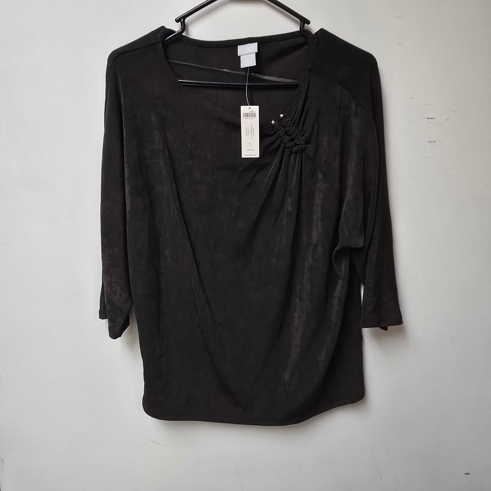 Chico's Travelers Cocoa Bean Slinky Acetate Dolman Detail Top 1 M 8/10 570332960